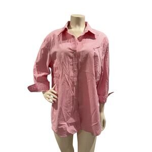 Lauren Ralph Lauren LRL Womens Pink White Gingham Non-Iron Button Up Shirt Sz 1X